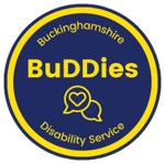 The BuDS BuDDies logo (a dark blue circle with yellow edge trim, with the words 'BuDDies' across the centre above two speech bubble symbols)