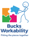 The Bucks Workability logo (a white square with a person assembling a 4 piece jigsaw at the top, and the text "Bucks workability fitting the pieces together" below it)