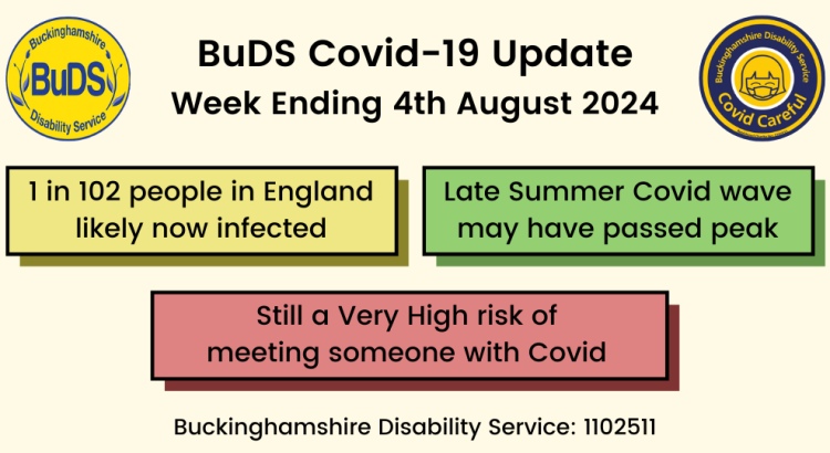 1 in 102 people in England likely now infected. Late Summer Covid wave may have passed peak. Still Very High risk of meeting someone with Covid.